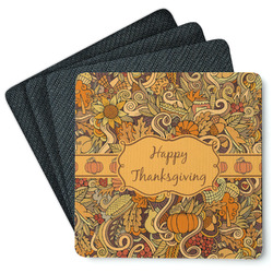 Thanksgiving Square Rubber Backed Coasters - Set of 4 (Personalized)