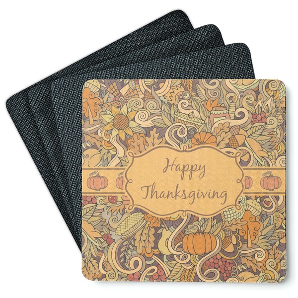 Custom Thanksgiving Square Rubber Backed Coasters - Set of 4 (Personalized)
