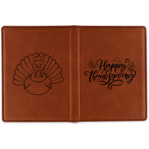 Thanksgiving Cognac Leather Passport Holder Outside Double Sided - Apvl