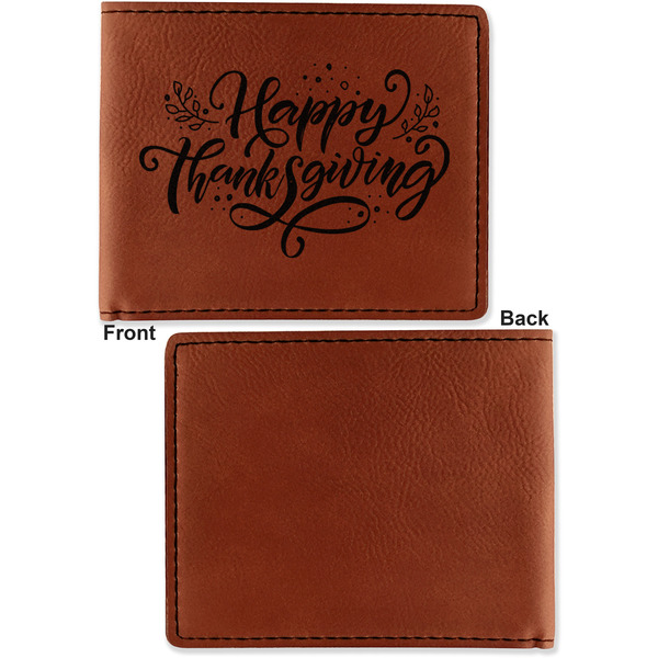 Thanksgiving Cognac Leatherette Bifold Wallets - Front and Back Single Sided - Apvl