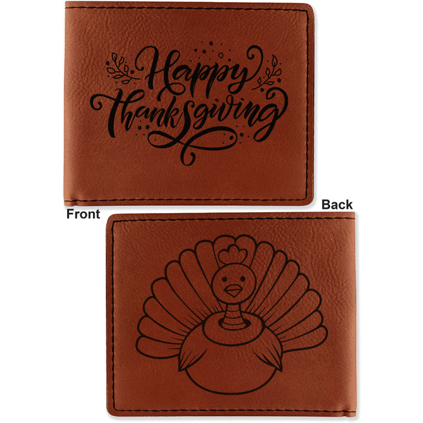 Thanksgiving Cognac Leatherette Bifold Wallets - Front and Back