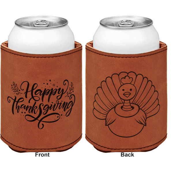 Thanksgiving Cognac Leatherette Can Sleeve - Double Sided Front and Back