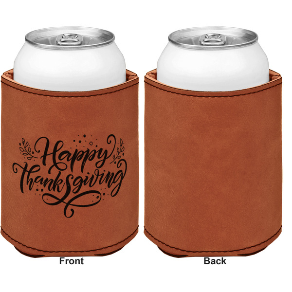 Thanksgiving Cognac Leatherette Can Sleeve - Single Sided Front and Back