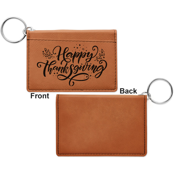 Thanksgiving Cognac Leatherette Keychain ID Holders - Front Apvl