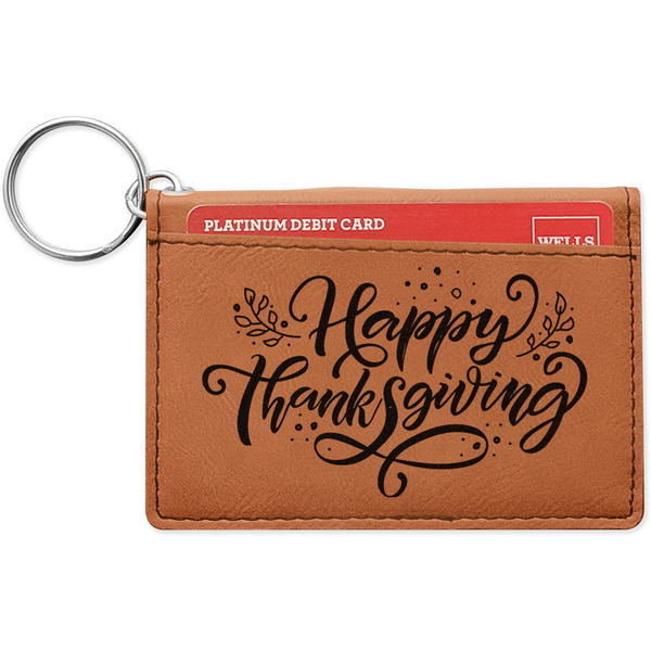 Custom Thanksgiving Leatherette Keychain ID Holder - Double Sided