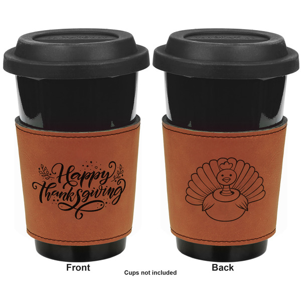 Thanksgiving Cognac Leatherette Mug Sleeve - Double Sided Apvl