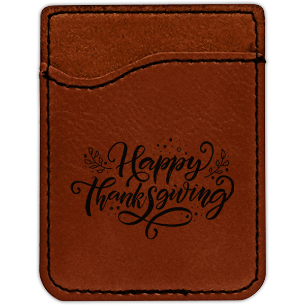 Thanksgiving Cognac Leatherette Phone Wallet close up