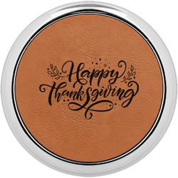 Thanksgiving Leatherette Round Coaster w/ Silver Edge - Single or Set (Personalized)