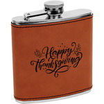 Thanksgiving Leatherette Wrapped Stainless Steel Flask