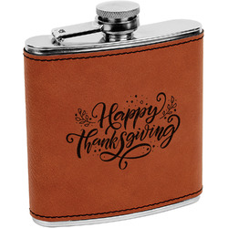 Thanksgiving Leatherette Wrapped Stainless Steel Flask (Personalized)