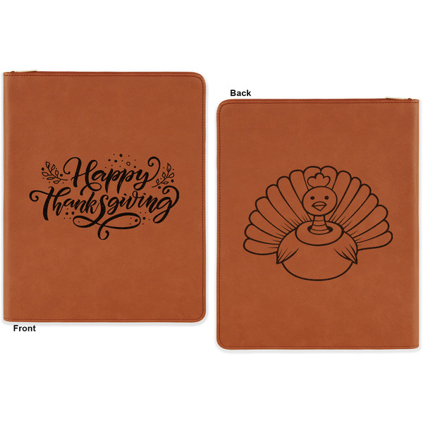 Thanksgiving Cognac Leatherette Zipper Portfolios with Notepad - Double Sided - Apvl