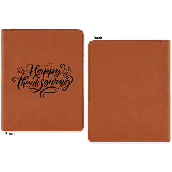 Thanksgiving Cognac Leatherette Zipper Portfolios with Notepad - Single Sided - Apvl