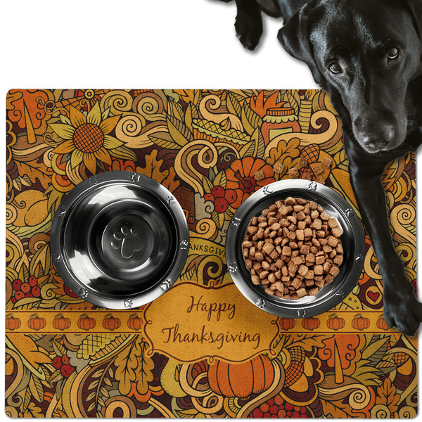Custom Thanksgiving Dog Food Mat - Large