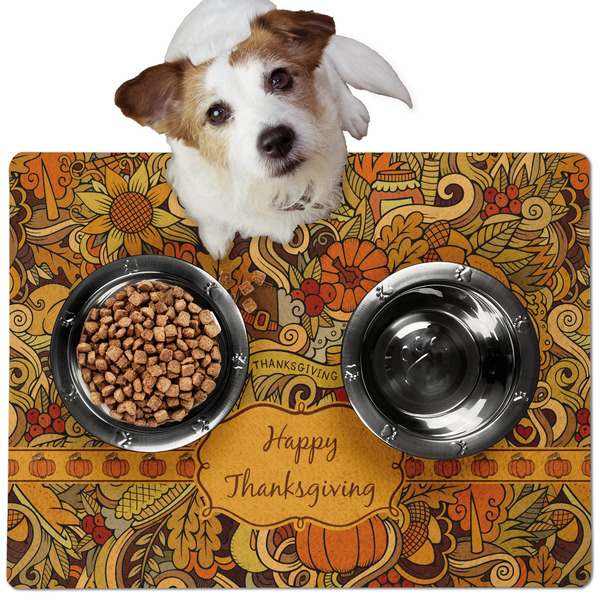 Custom Thanksgiving Dog Food Mat - Medium