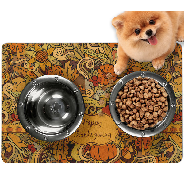 Custom Thanksgiving Dog Food Mat - Small