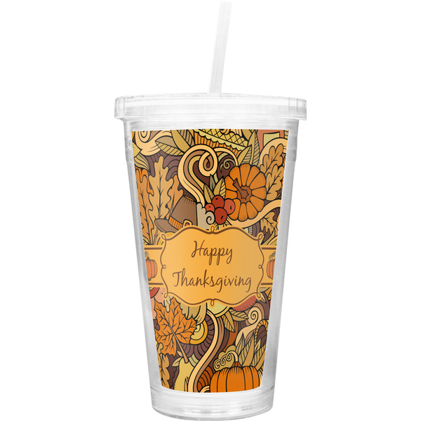 Custom Thanksgiving Double Wall Tumbler with Straw (Personalized)