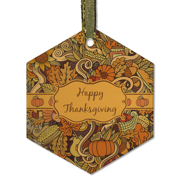 Custom Thanksgiving Flat Glass Ornament - Hexagon