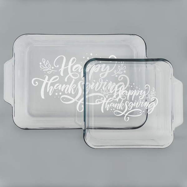 Custom Thanksgiving Set of Glass Baking & Cake Dish - 13in x 9in & 8in x 8in
