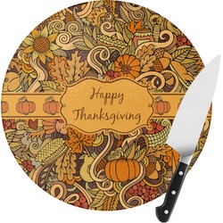 Thanksgiving Round Glass Cutting Board - Medium (Personalized)