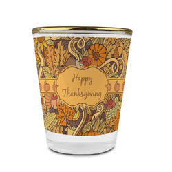 Thanksgiving Glass Shot Glass - 1.5 oz - with Gold Rim - Set of 4