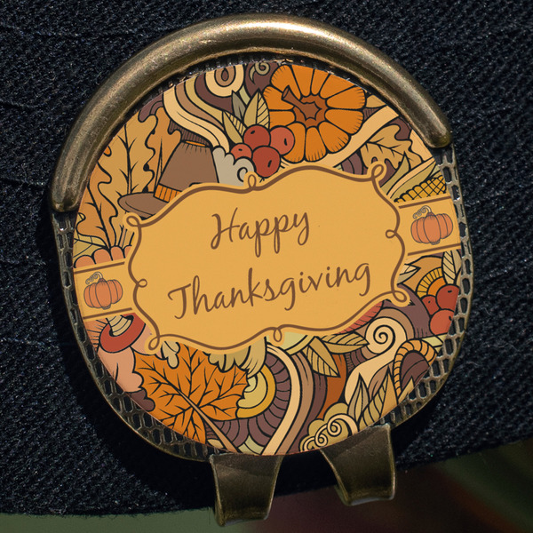 Thanksgiving Golf Ball Marker Hat Clip - Gold - Close Up