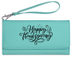 Thanksgiving Ladies Leatherette Wallet - Laser Engraved- Teal