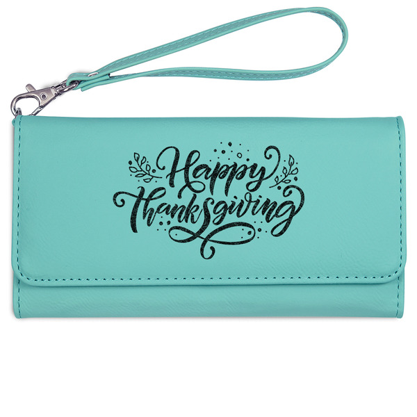 Custom Thanksgiving Ladies Leatherette Wallet - Laser Engraved- Teal
