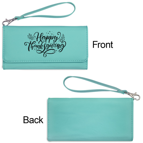 Thanksgiving Ladies Wallets - Faux Leather - Teal - Front & Back View