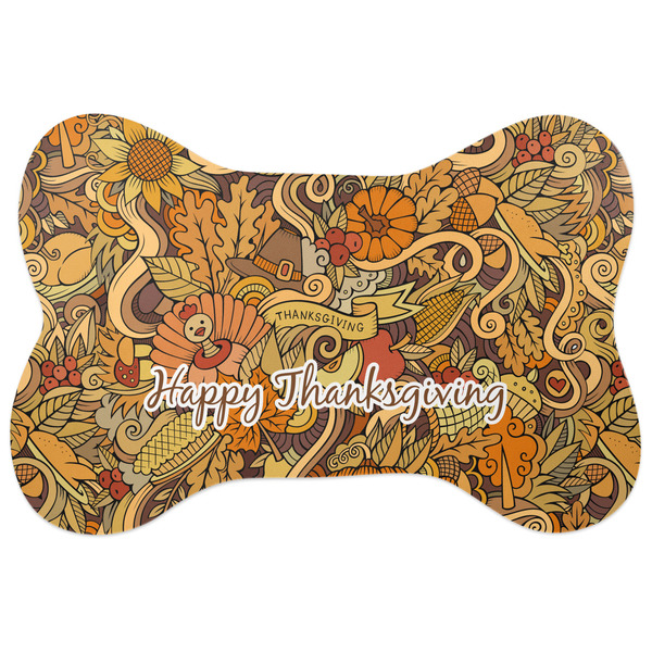 Custom Thanksgiving Bone Shaped Dog Food Mat (Large) (Personalized)