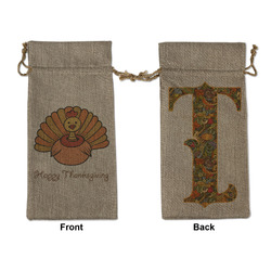 Thanksgiving Large Burlap Gift Bag - Front & Back
