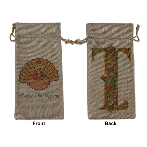 Custom Thanksgiving Large Burlap Gift Bag - Front & Back