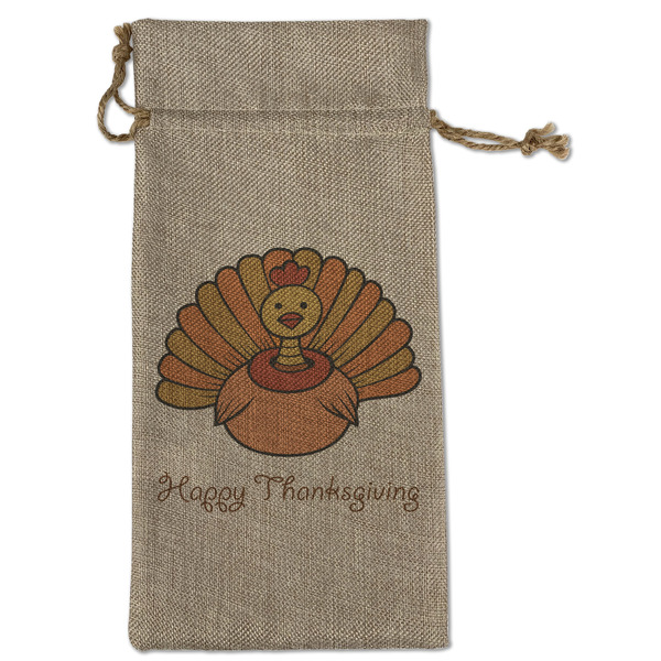 Custom Thanksgiving Large Burlap Gift Bag - Front