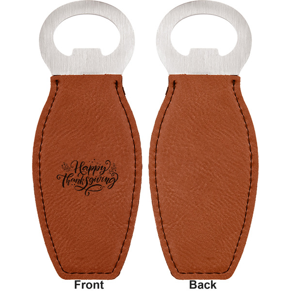 Thanksgiving Leather Bar Bottle Opener - Front and Back (single sided)
