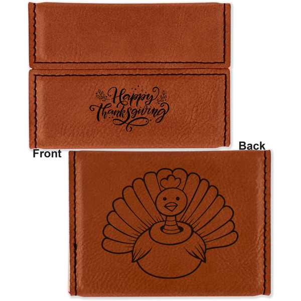Thanksgiving Leather Business Card Holder - Front Back