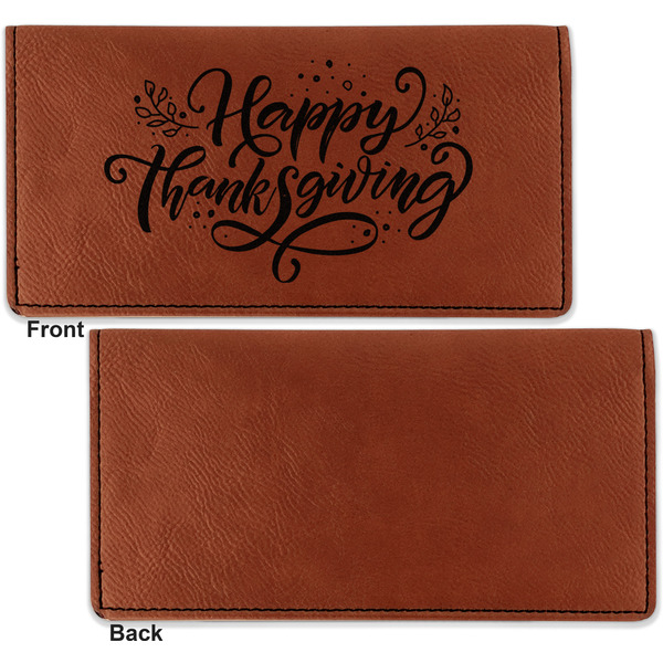 Thanksgiving Leather Checkbook Holder Front and Back Single Sided - Apvl
