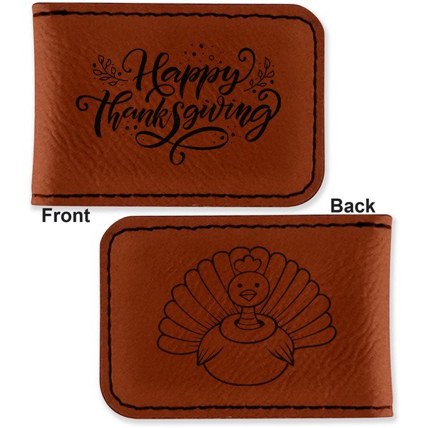 Thanksgiving Leatherette Magnetic Money Clip - Front and Back