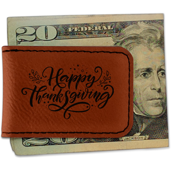 Custom Thanksgiving Leatherette Magnetic Money Clip - Single Sided