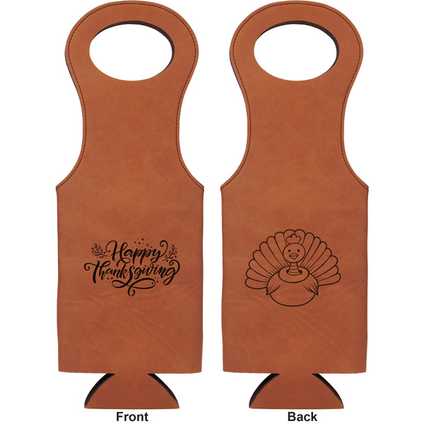 Thanksgiving Leatherette Wine Tote Double Sided - Front and Back