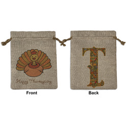 Thanksgiving Medium Burlap Gift Bag - Front & Back