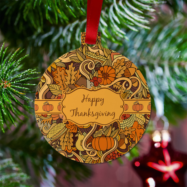 Thanksgiving Metal Ball Ornament - Lifestyle