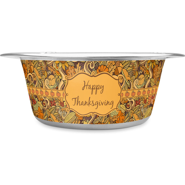Custom Thanksgiving Stainless Steel Dog Bowl - Large (Personalized)