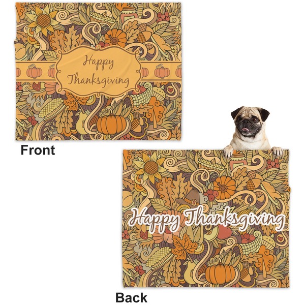 Thanksgiving Microfleece Dog Blanket - Large- Front & Back