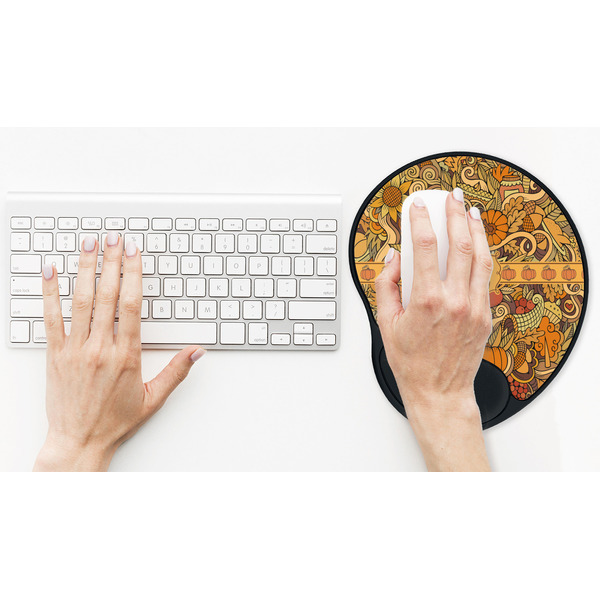 Thanksgiving Mouse Pad with Wrist Rest - LIFESYTLE 2 (in use)