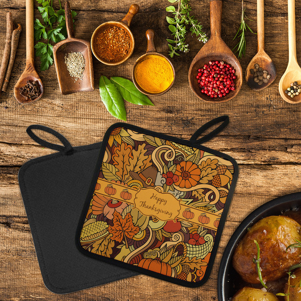 Thanksgiving Neoprene Pot Holder - Set of 2  LIFESTYLE (Flatlay)