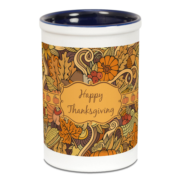 Custom Thanksgiving Ceramic Pencil Holders - Blue