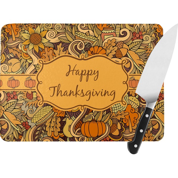 Custom Thanksgiving Rectangular Glass Cutting Board - Large - 15.25"x11.25"