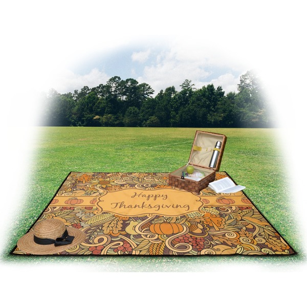 Thanksgiving Picnic Blanket - with Basket Hat and Book - in Use
