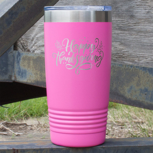 Custom Thanksgiving 20 oz Stainless Steel Tumbler - Pink - Double Sided