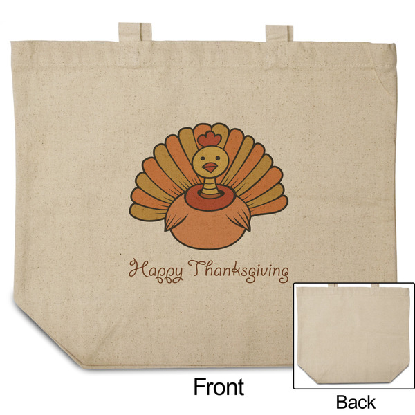 Thanksgiving Reusable Cotton Grocery Bag - Front & Back View