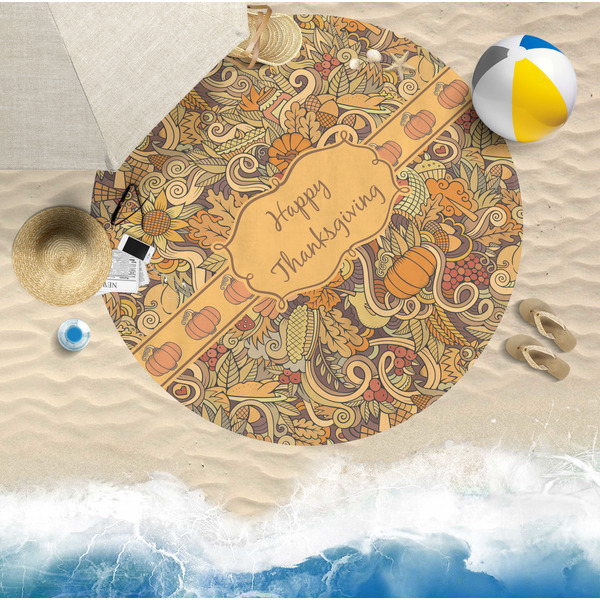 Thanksgiving Round Beach Towel Lifestyle